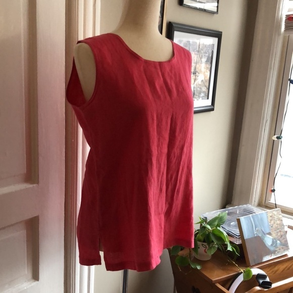 Vintage Crew Neck Boxy Hot Pink Linen Tank Top Blouse Size XS - Picture 2 of 6
